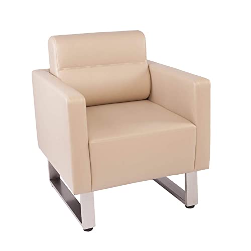 Accent Chair Arm Chair Lounge Sofa Upholstered Faux Leather Club Chair Ergonomic Lumbar Support Comfy Cubic Waiting Room Side Chair Modern Mid Century for Living Room Bedroom Salon Mall Brush Nickel