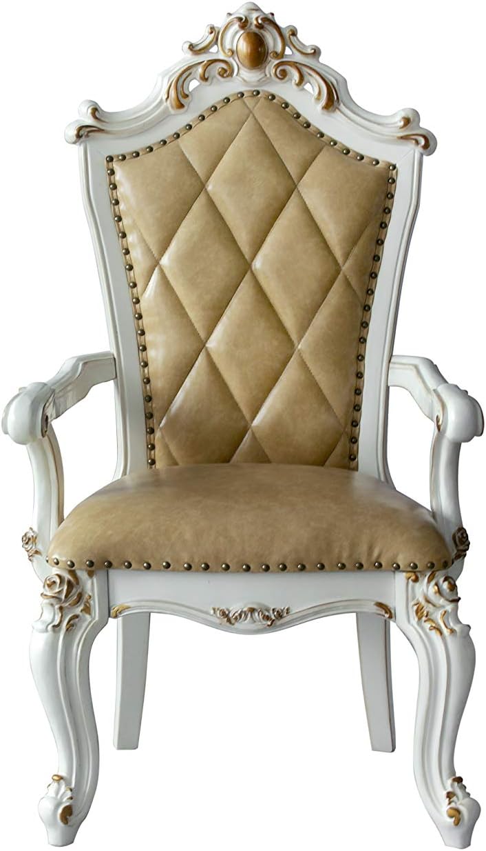 ACME Furniture Picardy Arm Chair (Set of 2), PU and Antique Pearl