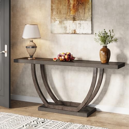 Tribesigns Console Table for Entryway: 63 Inches Farmhouse Wood Entry Foyer Table for Entrance, Narrow Long Sofa Table Behind Couch with Metal Legs for Hallway, Living Room, Grey