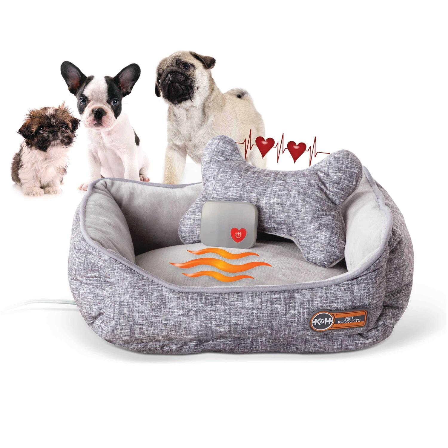 K&H Mother's Heartbeat Heated Puppy Pet Bed with Bone Pillow - Pet Supplies online store