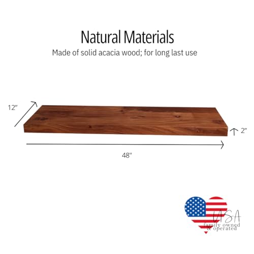 Sturridge, Rustic Floating Shelf, Hidden Bracket, Solid Acacia Wood, Heavy Duty, Wall Mounted Shelf, 36Wx12D