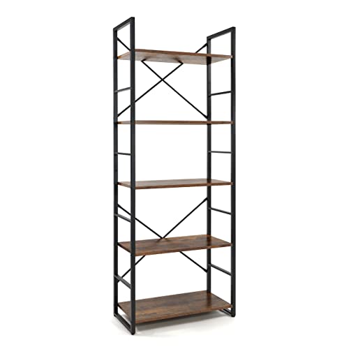 CAPHAUS 5 Tier Bookshelf, Bookcase Shelf Storage Organizer for Living Room, Kitchen, 24 Inch Width Free Standing Shelf, Industrial Book Shelves for Home Office, Dark Grey Vintage Shelves & Metal Frame