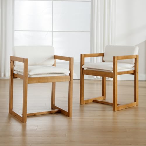 LukeAlon Linen Dining Room Chairs Set of 4, Open Square Back Side Chairs with Solid Wood Legs Mid Century Kitchen Chairs with Arms Classic Parsons Chairs for Home Kitchen Living Room, Black