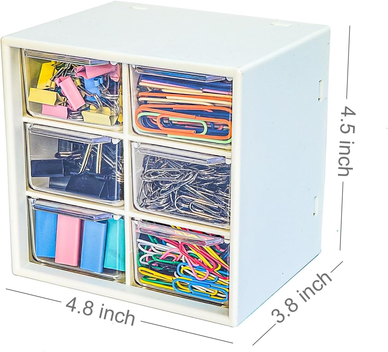SYFASHRAN Set of 520 paper clips in various sizes and colors in a 6-compartment drawer paper clip holder. Ideal for office, home, school, small, large