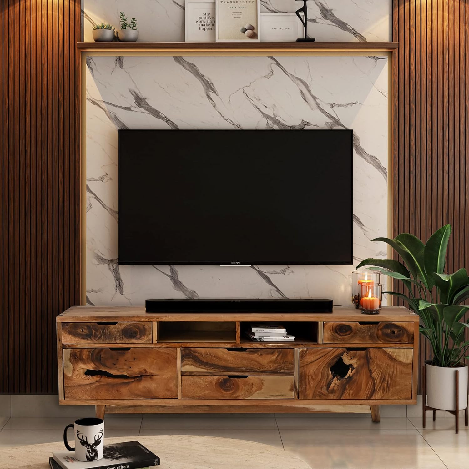 Bolzano Live Edge Suar Dresser/Media Center with 6 Drawers