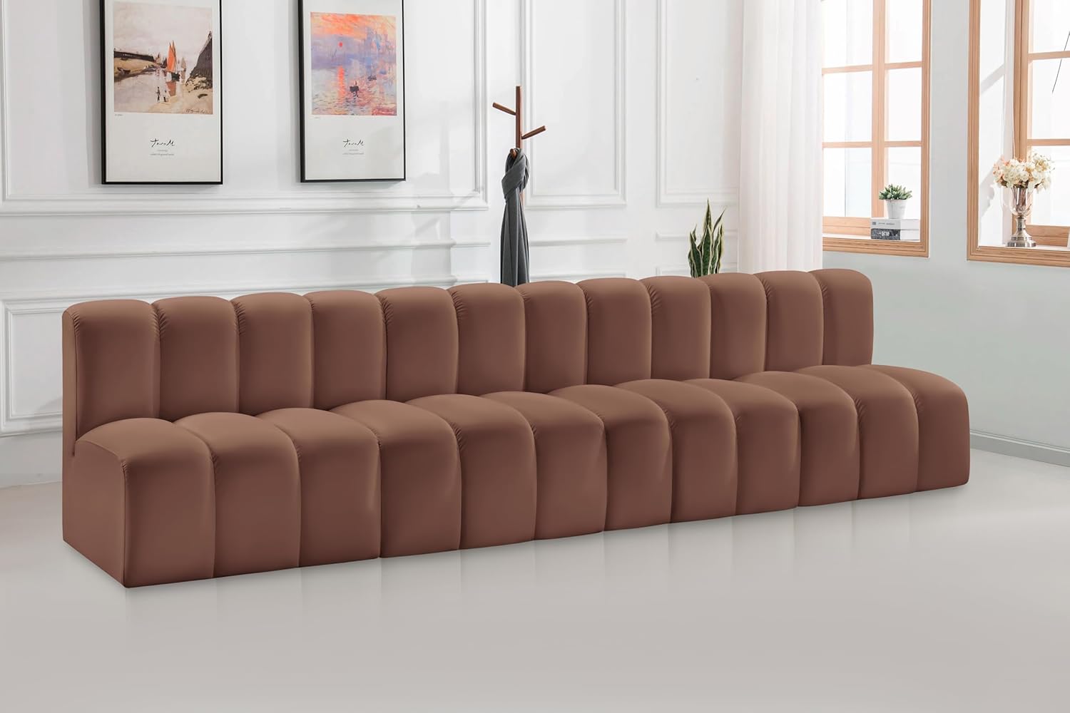 Meridian Furniture Arc Collection Modern | Contemporary Sofa with Soft Vegan Leather, Deep Channel Tufting, Modular, 119