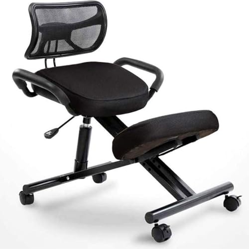 Ergonomic Kneeling Chair with Double Knee Pads – Promotes Upright Posture & Flexibility, Relieves Back Pain, Adjustable for Home & Office Use,Black Net