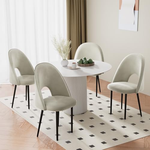 Cozy Castle Velvet Dining Chairs Set of 4, Mid Century Modern Dining Room Chairs with High Back, Upholstered Kitchen Chairs for Dining Room, Beige
