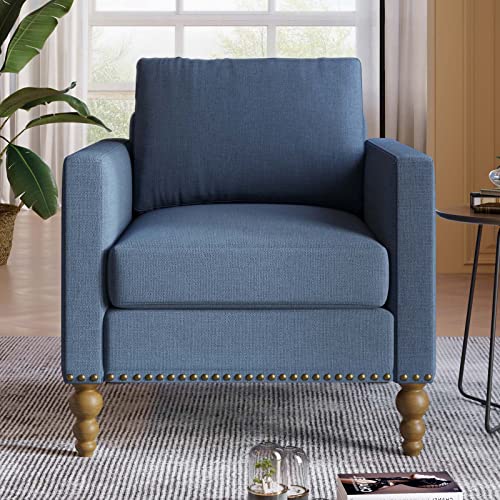 Classic Linen Armchair Accent Chair with Brown Nail Head Trim Wooden Legs Single Sofa Couch for Living Room, Bedroom, Balcony (Light Gray)