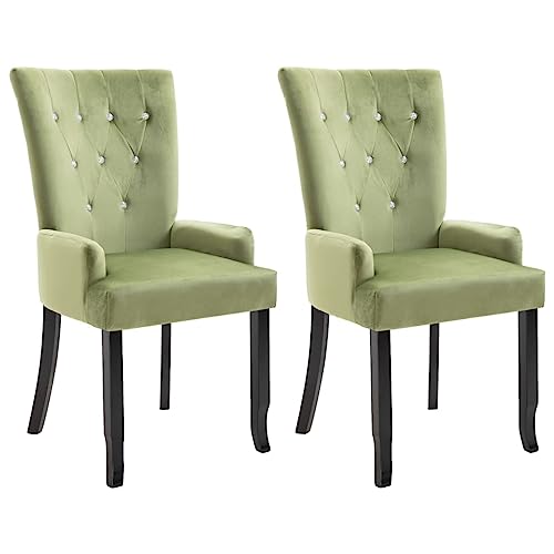 Dining Chair with Armrests 2 pcs, Lounge Chair Desk Chair Comfy Accent Chair Set Rustic Dining Chairs Suitable for Small Spaces Dining Kitchen Living Room, Light Green Velvet