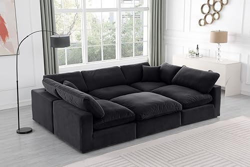 Meridian Furniture Comfy Collection Modern | Contemporary Upholstered Modular Sectional, Soft Velvet, Down Feather Cushions, 119
