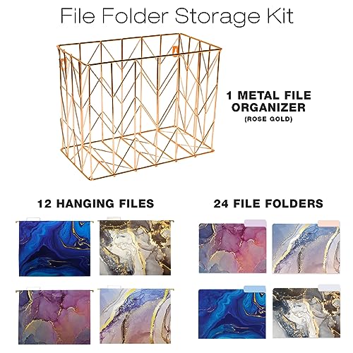 Global Printed Products Deluxe Designer Hanging File Folder Kit, Includes Metal Hanging Basket, 12 Hanging Folders, 24 File Folders, 1/3 Cut Tab, Assorted Positions, Letter Size (Floral)