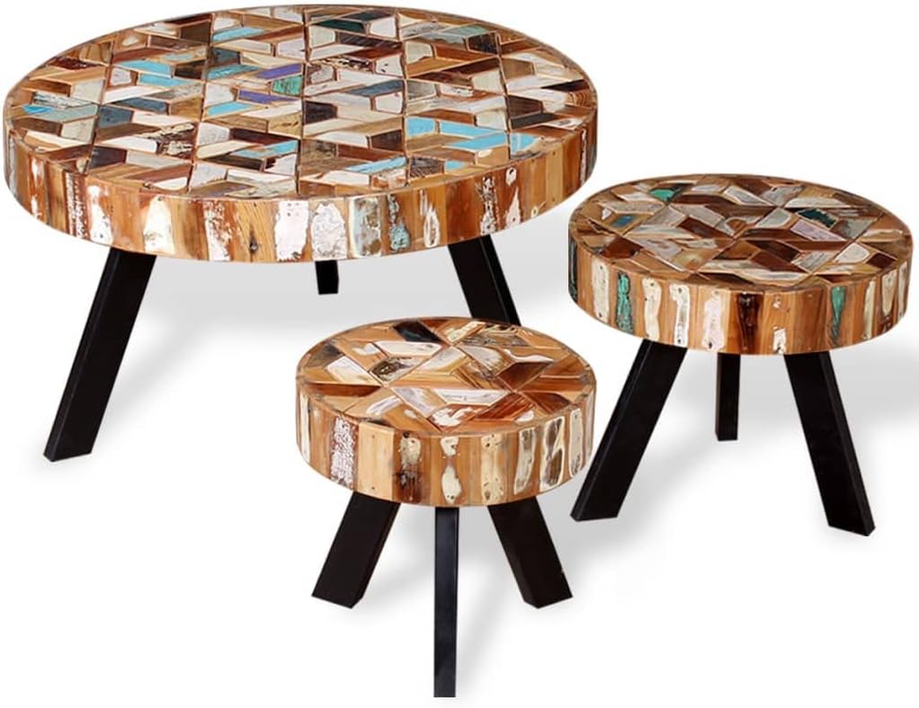 Coffe Table、Coffe tableThree Piece Coffee Table Set Solid Reclaimed WoodSuitable for Living Room, Patio