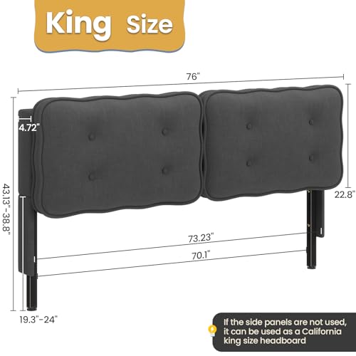DICTAC Linen Upholstered Headboard for Queen Tufted Headboard Only with Storage and Adjustable Height Modern Queen Size Biscuit Shape Headboard,No Bracket Adapter Required,Easy Assembly, Dark Grey