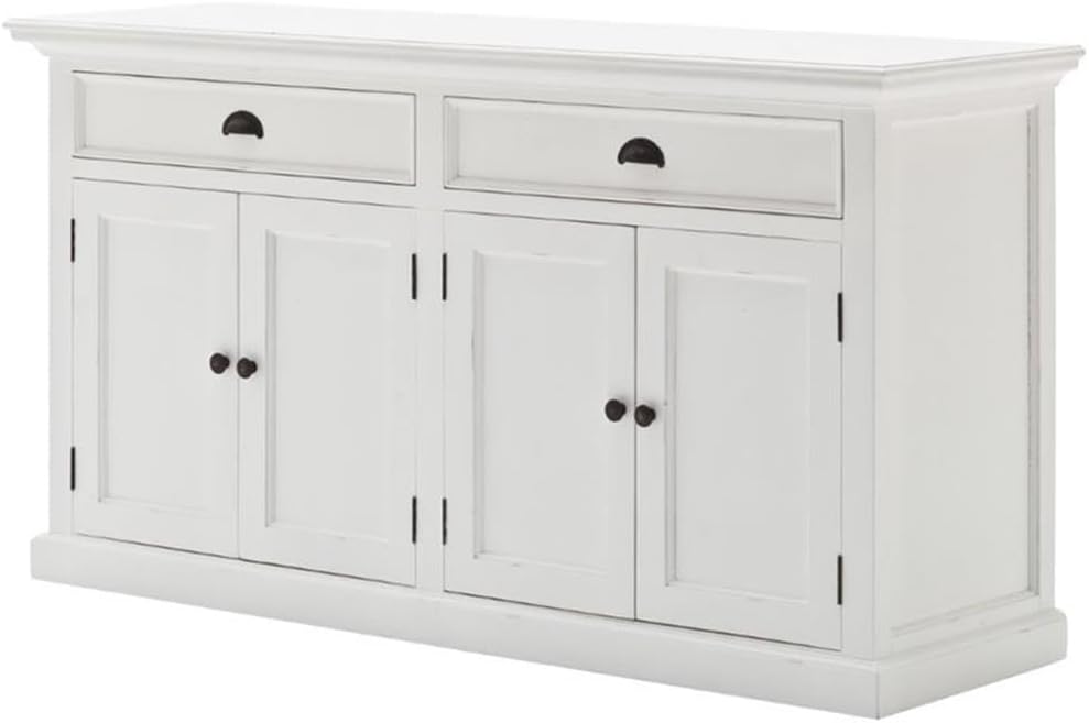 Halifax Pure White Mahogany Wood Sideboard Dining Buffet With Storage And 2 Drawers