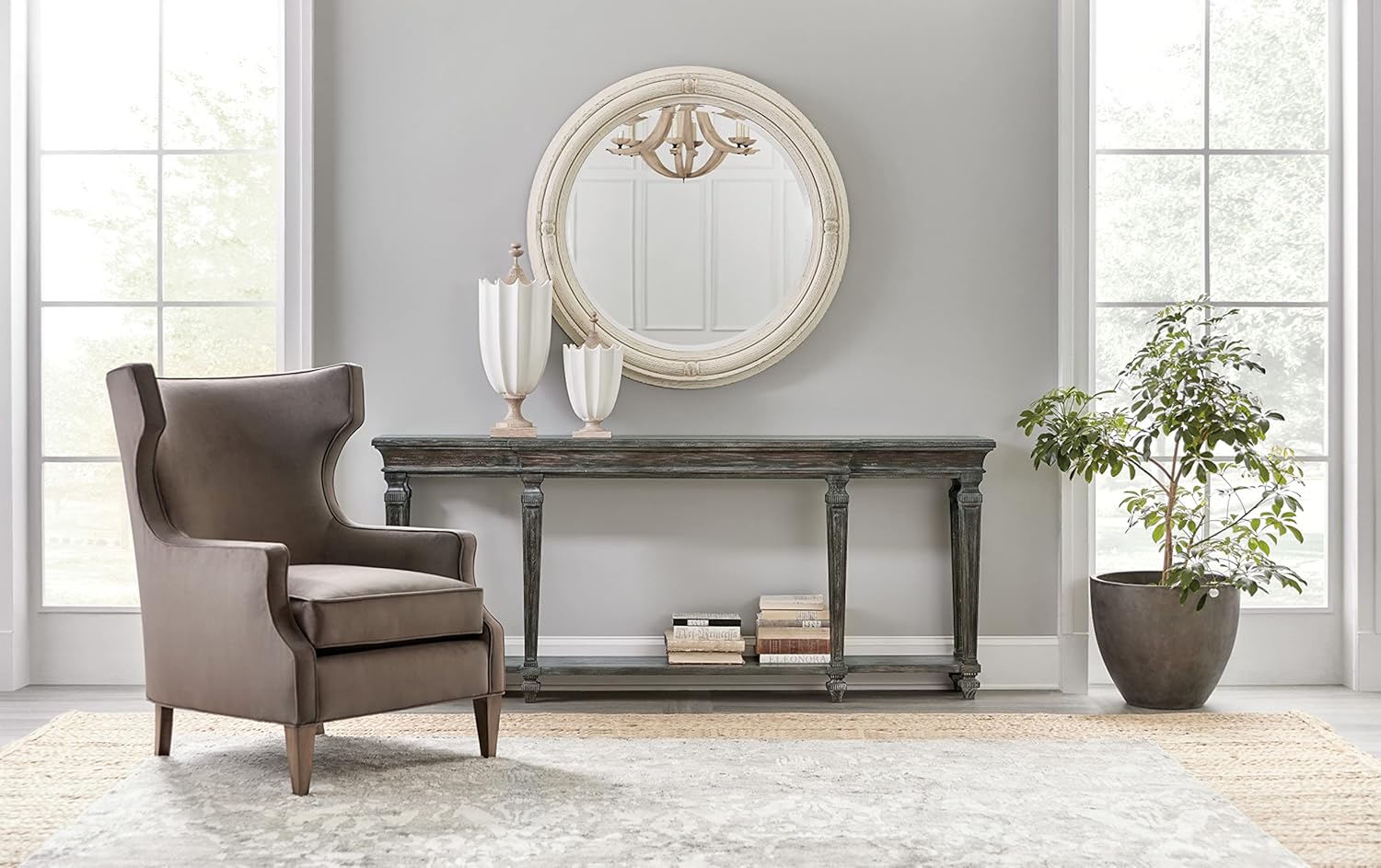 Hooker Furniture Traditions Console Table in Distressed Beige Wood Finish