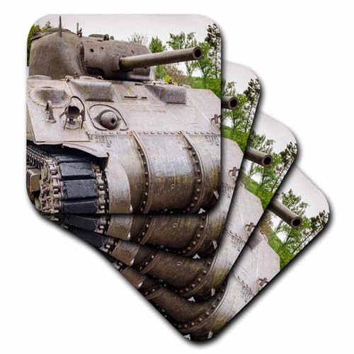Set of 4 Coasters - Soft - World War II Tank at Omaha Beach, Normandy, France Weapons