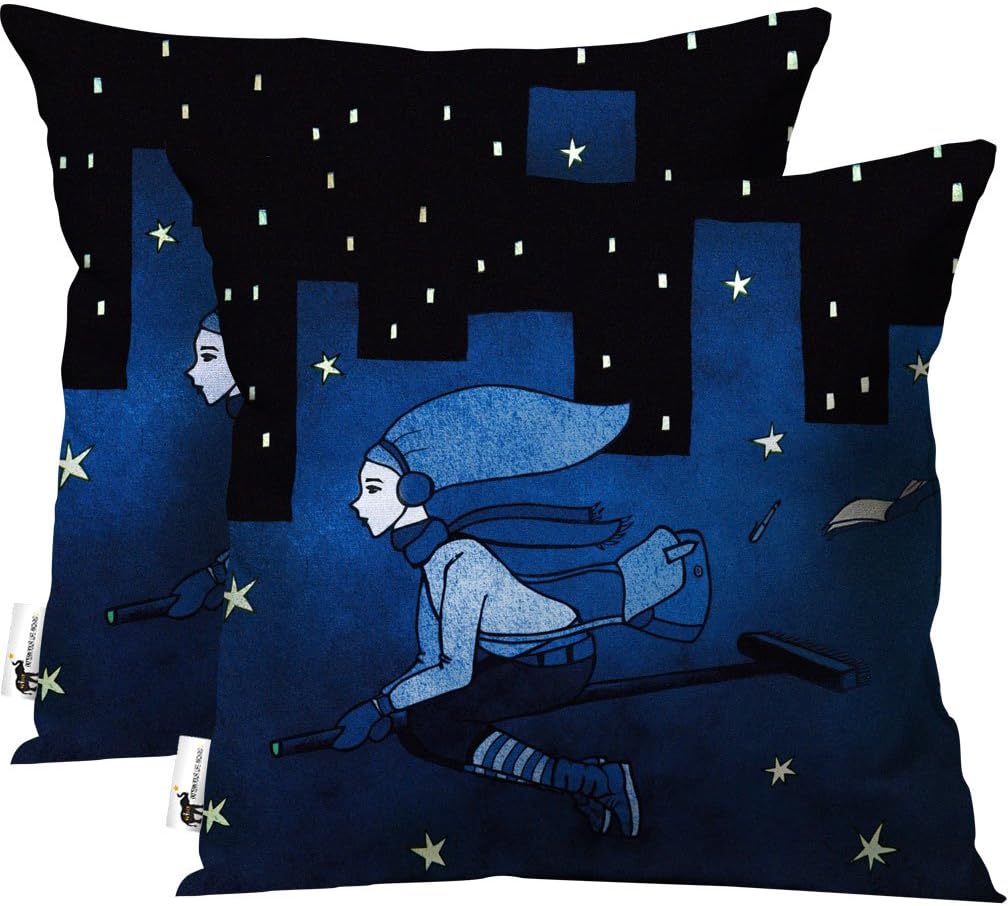 Cute Bohemian Indoor/Outdoor Throw Pillow - Set of 2 - Handmade Navy Boho Furniture Pillows - Late to School | UBU Republic(16X16)