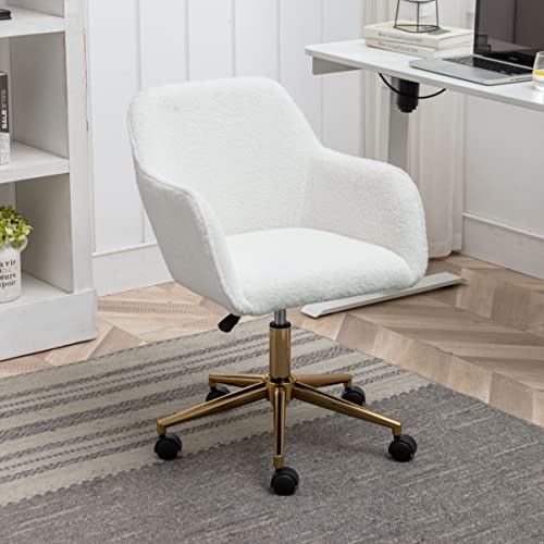 Goujxcy Home Office Chair, Velvet Desk Chair Modern Adjustable Swivel Chair, Upholstered Task Chair Accent Chair Executive Chair Vanity Desk Chair, Light Green & Gold