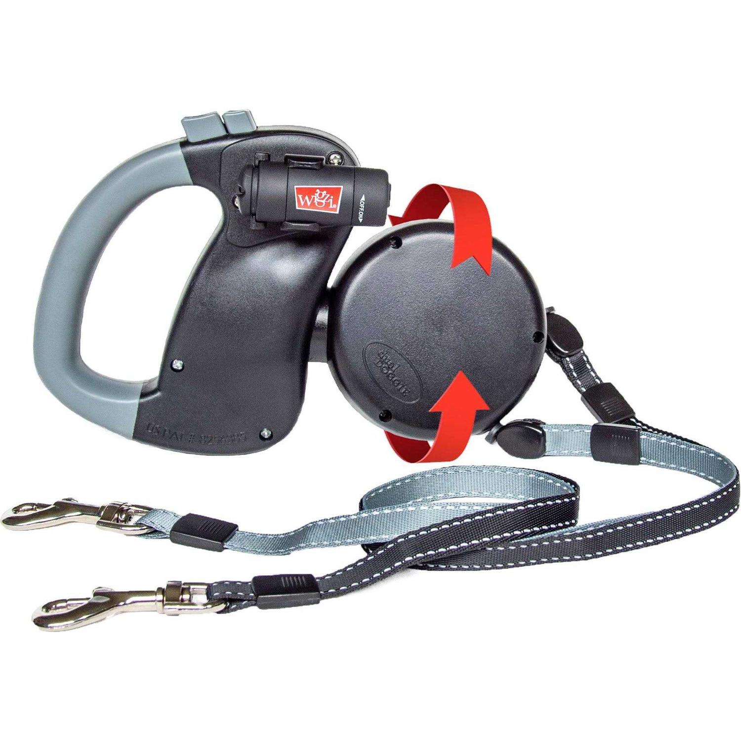 Wigzi Dual Doggie Retractable Leash with Light No Tangle 360 Coupler - Pet Supplies online store