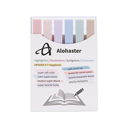 Alohaster HPSIZEE Aesthetic Cute Highlighters Mild Assorted Colors With Soft Chisel Tip, No Bleed Dry Fast Easy to Hold, for Journal Bible Planner Notes School Office Supplies, 6 Pack - Youth