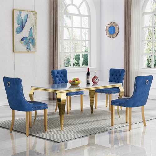 Marble Dining Table Set for 4, Dining Room Table Set for 4, Modern Dining Table Set with 70
