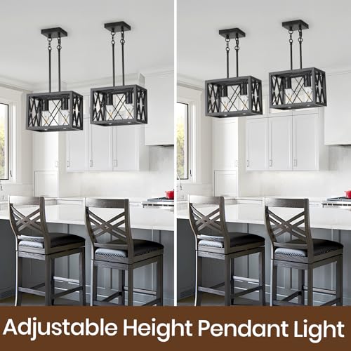 KEESFU 5-Light Dining Room Light Fixture, Farmhouse Kitchen Island Lighting,Adjustable Height Pendant Light, Rustic Linear Chandelier for Kitchen, Dining Room Table, Pool Table. (Wood Grain Color)