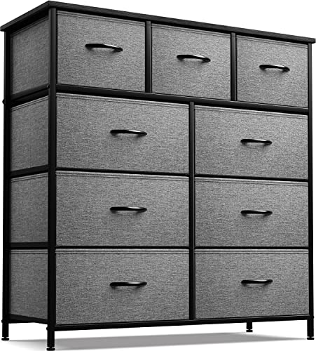 Sorbus Dresser with 9 Drawers - Furniture Storage Chest Tower Unit for Bedroom, Hallway, Closet, Office Organization - Steel Frame, Wood Top, Easy Pull Fabric Bins (Marble White – Black Frame)