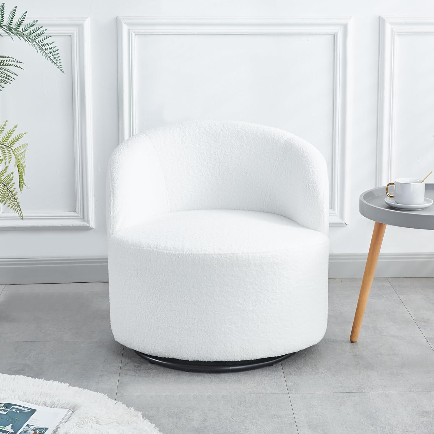 SLifet Swivel Barrel Chair, Swivel Chair, Barrel Accent Sofa Chairs with 360° Silent Rotating Base, Modern Accent Round Swivel Barrel Chairs, Wide Swivel Chair White Plush (White)