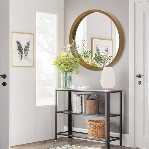 Circle Wall Mirror 16 Inch Wooden Round Wall Mirror for Bathroom Vanity, Gray Circular Mirror Washroom Wall Mounted Wood Frame Make up Mirror for Living Room, Bedroom, Dorm