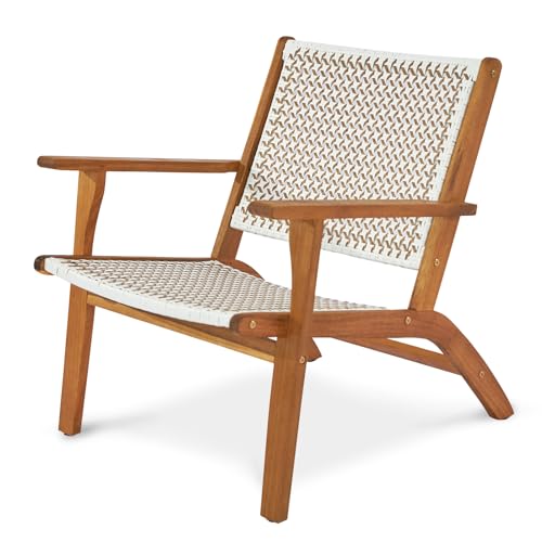 VINGLI Outdoor Lounge Chair Acacia Wood Chair, Woven Outdoor Chair Mid Century Reclining Chair for Patio Lawn Garden Backyard Deck Balcony