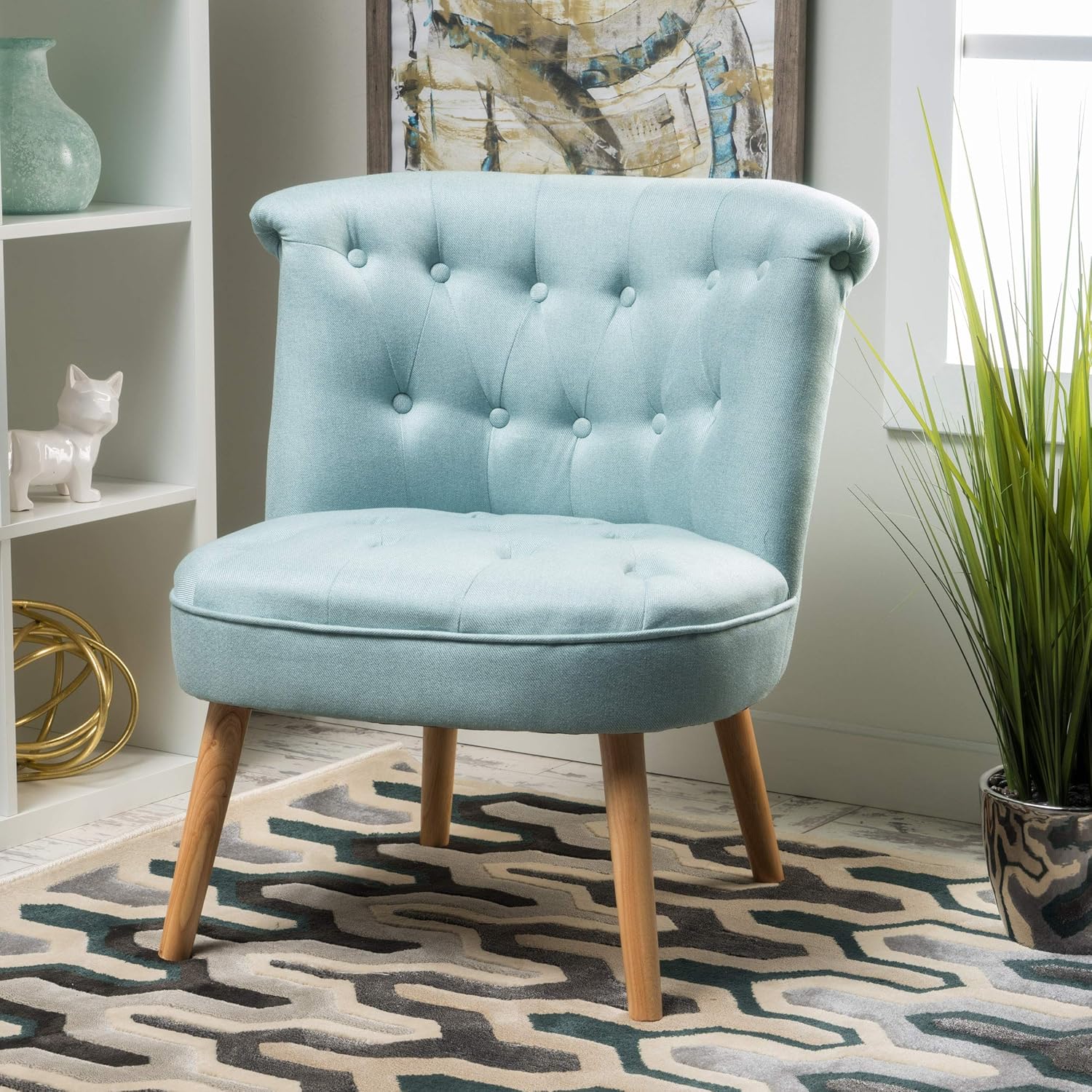 Christopher Knight Home Cicely Fabric Tufted Chair, Light Blue