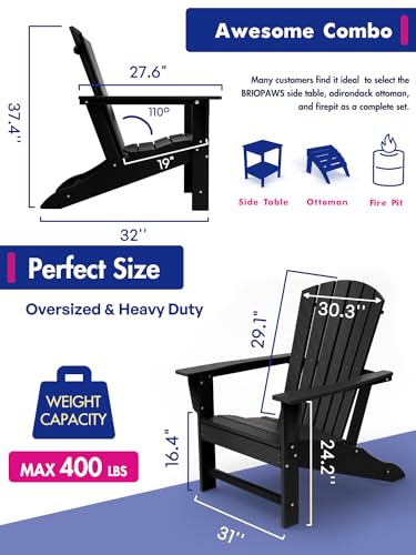 Adirondack-Chairs-Set of 2 | Wood Grain | Fire Pit Chair | Oversized | HDPE Plastic | Weather Resistant | for Deck Outdoor Poolside Campfire