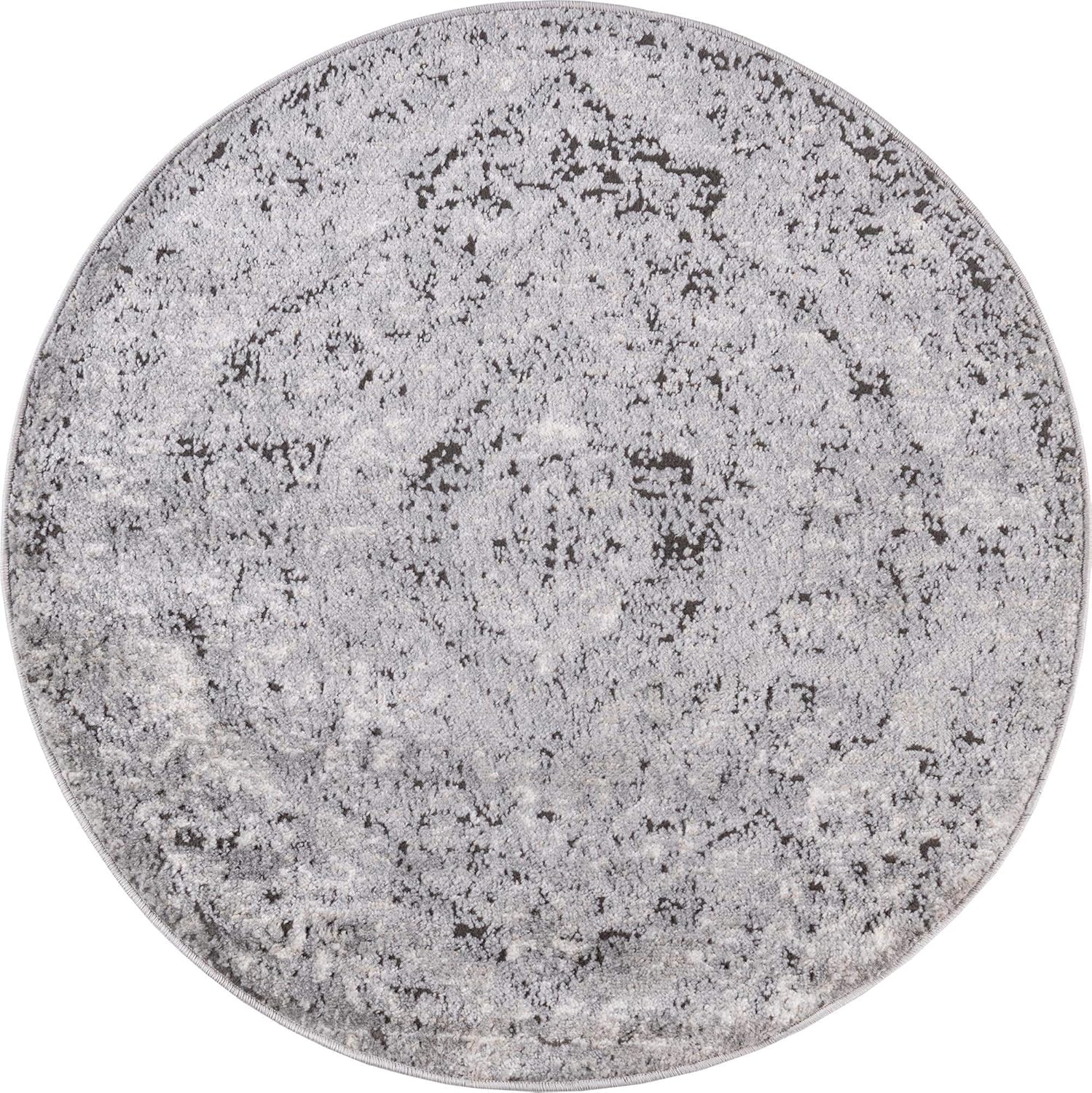 Rugs.com Oregon Collection Rug – 3 Ft Round Gray Low-Pile Rug Perfect for Kitchens, Dining Rooms