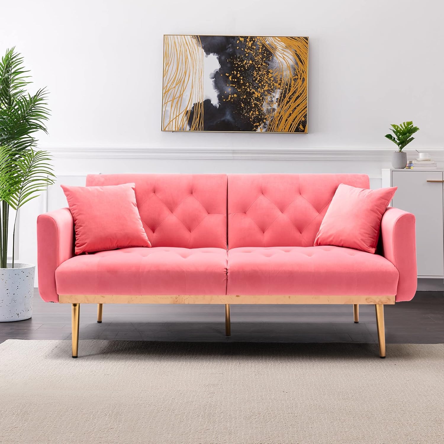 Velvet Sofa, Accent Sofa, Double Sofa with Rose Gold Metal feet, Suitable for Living Room and Office