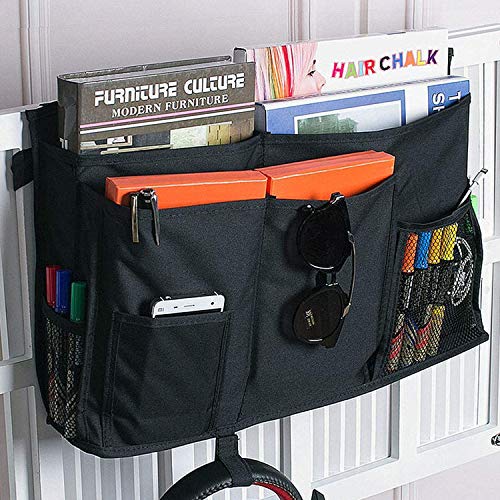 Bunk Bed Under Bedside Caddy Cup Holder for Chair Armrest Covers,Couch Arm,Bed Side,Sofa,College Dorm Room,Under Mattress,Classroom,Shelf Pocket Rack Tray Hang Organizer for Magazine,Drink,Black