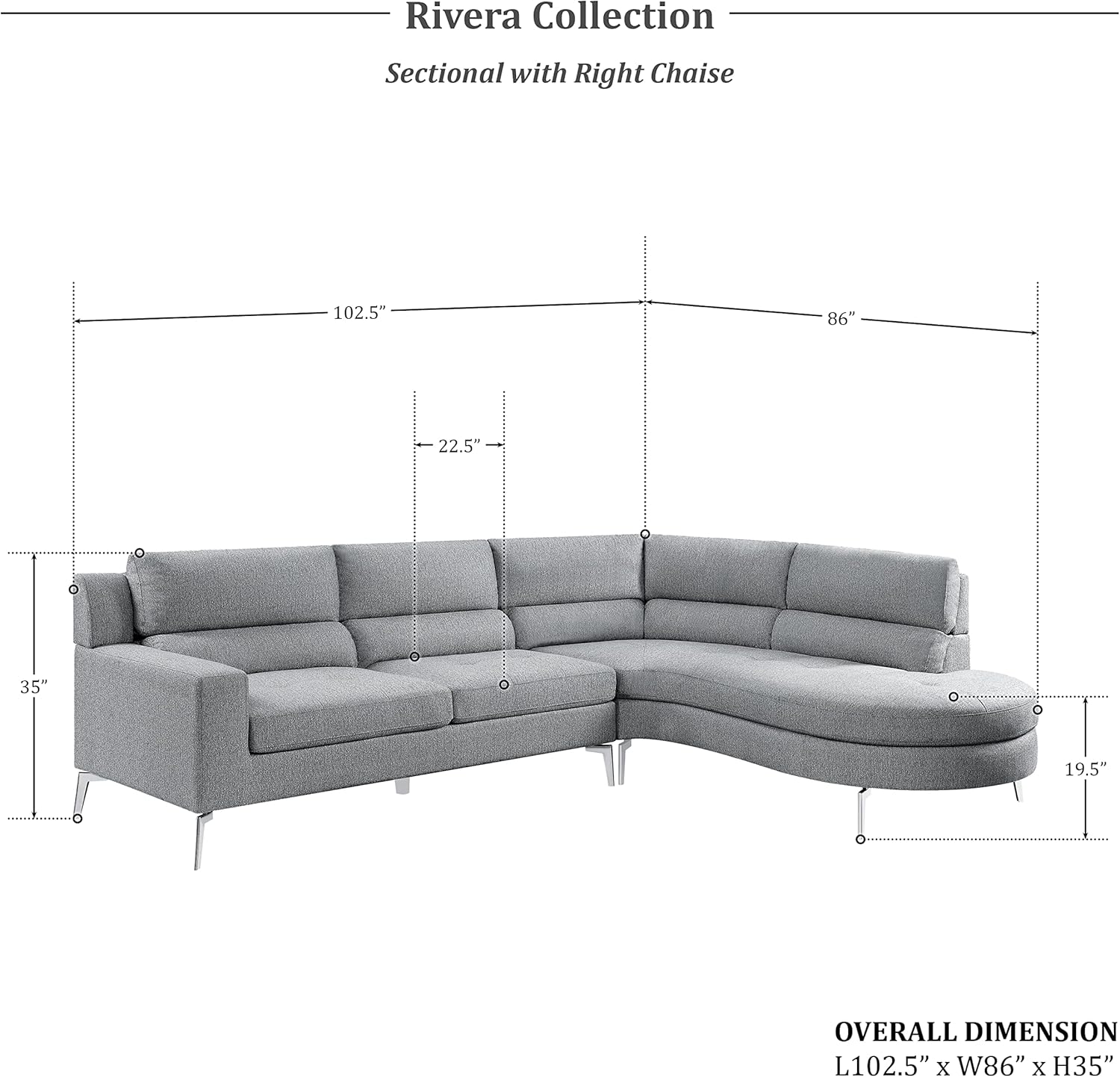 Lexicon Rivera Sectional Sofa Chaise, Gray