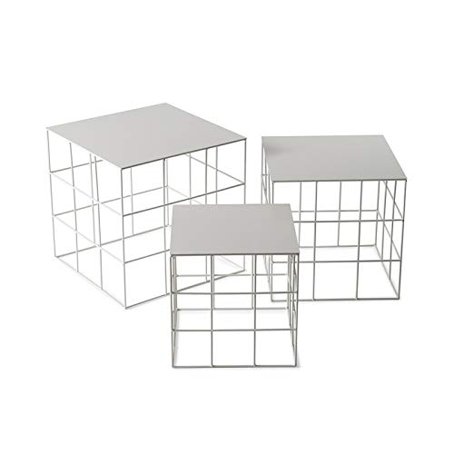Living Room Tables Nest of 3 Coffee Tables, Metal Square Coffee Table Bedroom Office Side Table Space Saving Stackable End Table, Grey