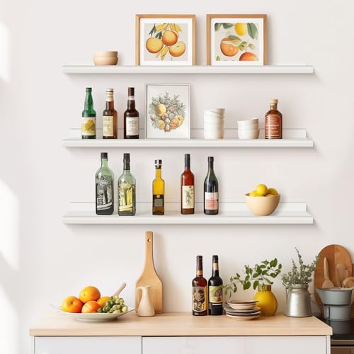 Annecy Floating Shelves Wall Mounted Set of 3, 36 Inch Dark Walnut Solid Wood Shelves for Wall, Wall Storage Shelves with Lip Design for Bedroom, Bathroom, Kitchen, Office, 3 Different Sizes