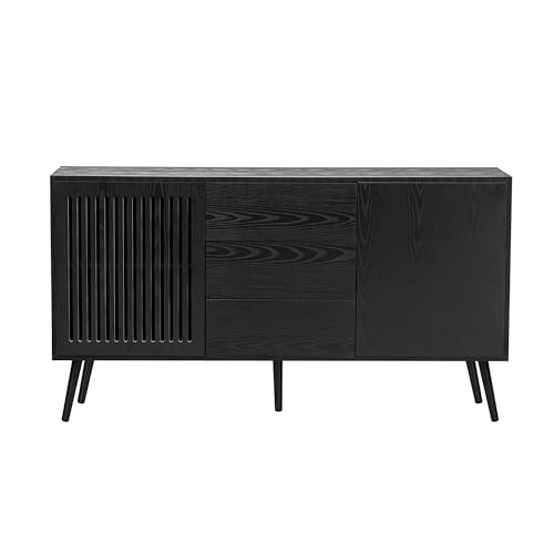 Merax 60 in Sideboard Cabinet with Storage 3 Drawers and 4 Shelves, Wood Accent Cabinet Storage Cabinet Buffet Cabinet for Living Room, Entryway, Dining Room (White)