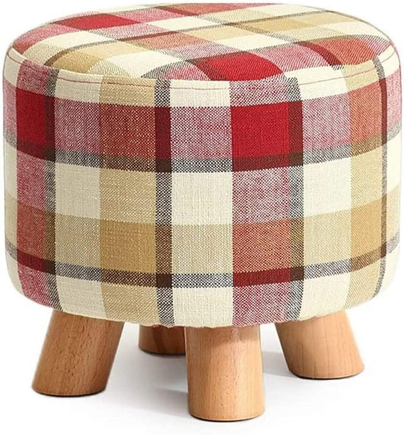 Storage Footstool Solid Wood Shoes Stool Round lstered Footstool Sofa Low Stool Footrest Small Seat Foot Rest Chair Red Stripes lstered Stool