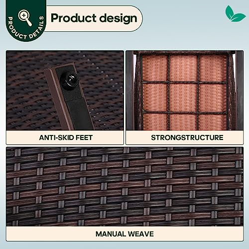 Niubya 3 Piece Wicker Rocking Chair Patio Furniture Sets, Outdoor Wicker Bistro Rattan Chair Conversation Sets with Cushions and Coffee Table, Navy and Brown