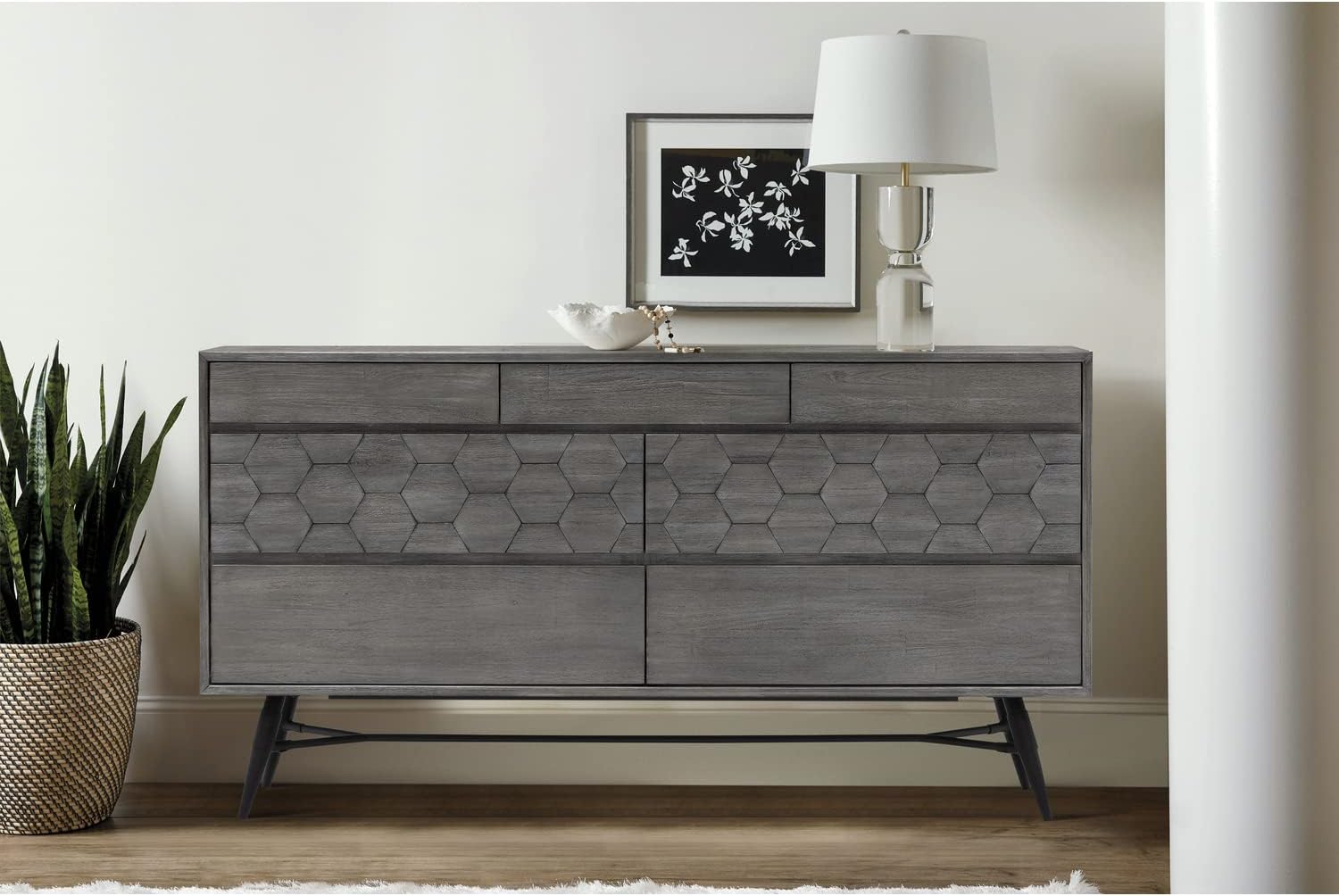 Armen Living Makena 6 Drawer Dresser in Grey Acacia Wood