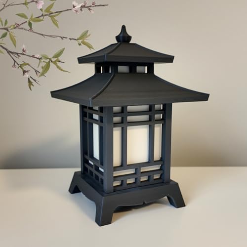 Japanese Pagoda Lantern - Exquisite Japanese Decor for Home and Room | Unique Desk Lamp and Table Lamp Design | Mini Japanese Lantern Transforms Any Space (Crimson Red)