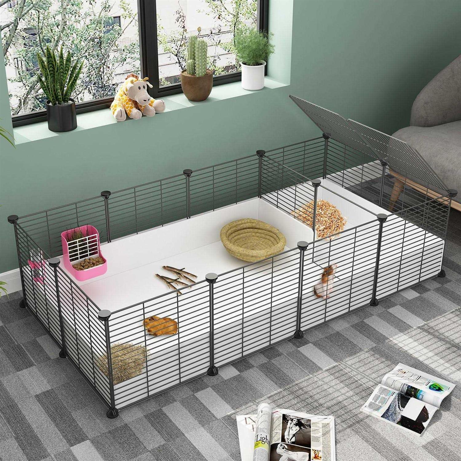 Eiiel Guinea Pig Cage,Indoor Habitat Cage with Waterproof Plastic Bottom,Playpen for Small Pet Bunny - Pet Supplies online store