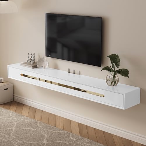 Solid Wood Floating TV Stand Wall Mount, Entertainment Center TV Storage Shelf For Living Room, Wall Mounted TV Cabinet Media Console Unit With 2 Drawers, 140*30*18cm, Easy To Clean ( Color : B , Size