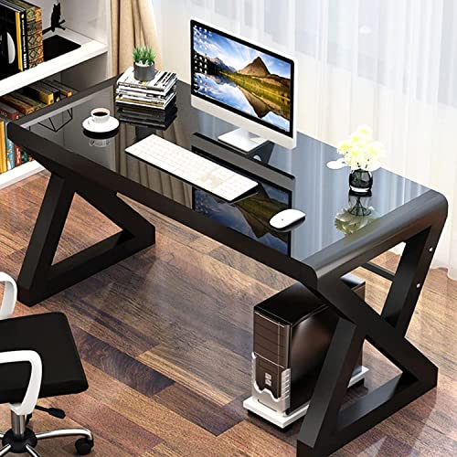 SAMERY Computer Desk & Gaming Desk, Home Office Desks 55.1 Inch- Modern Simple Writing Study White Glass Computer Desk Space-Saving Multipurpose Workstation with Metal Frame…