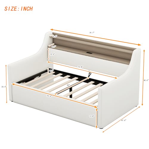 Twin Size Lift Up Storage Bed Frame with Charging Station and LED Lights, Upholstered Daybed Sofa Bed with Hydraulic Storage, No Box Spring Needed