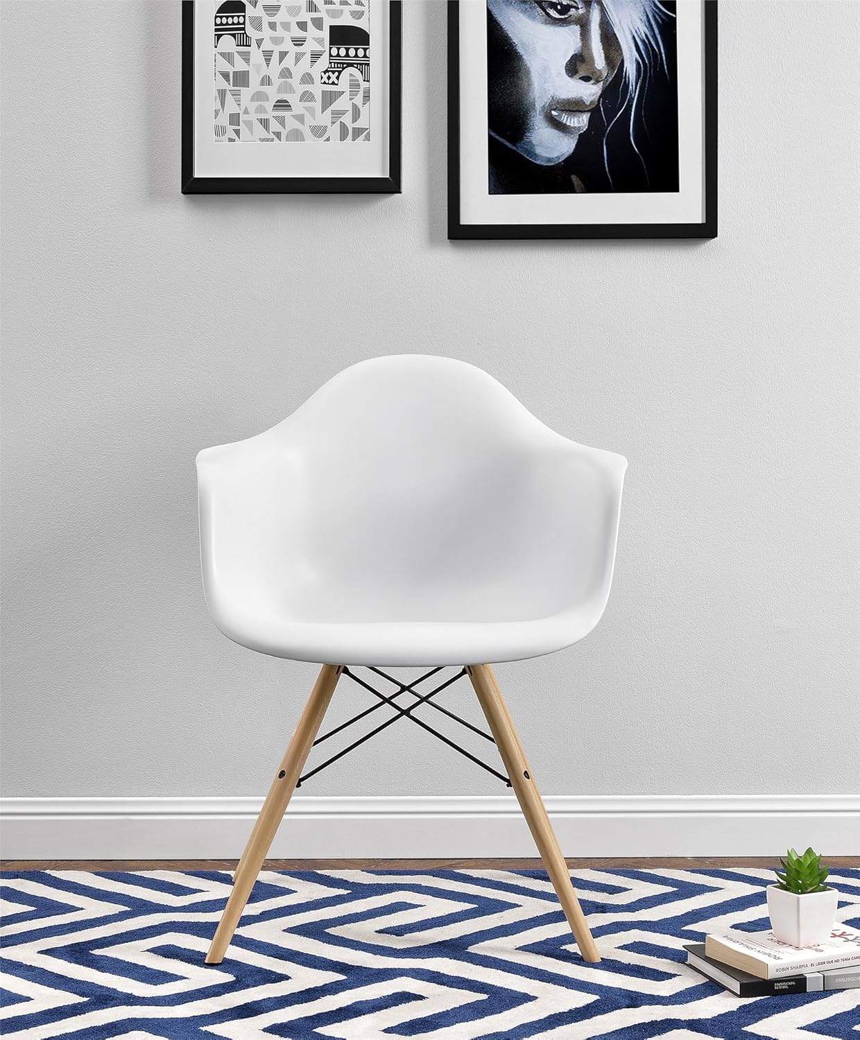 DHP Mid Century Modern Chair with Wood Legs, White