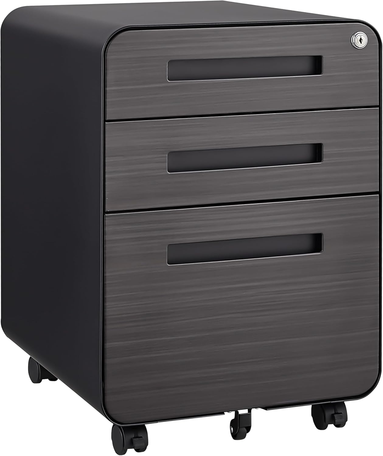 3 Drawer Mobile File Cabinet Under Desk Office,Simple Style Versatile Storage Cabinet for Legal/Letter/A4 Files, 5 Wheel Design Anti-Tilting Cold Rolled Steel Waterproof Moisture-Proof Black (Black)
